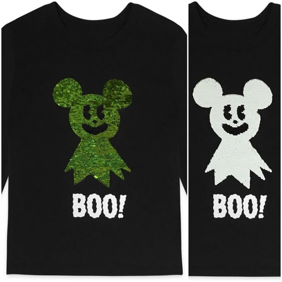 Disney Mickey Mouse shirt ghost Flip SEQUIN Halloween Long Sleeve 5/6 - Picture 2 of 11
